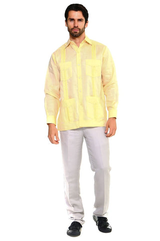 Mojito Men's Plus Size Guayabera Shirt Premium 100% Linen Long Sleeve 3X-8X