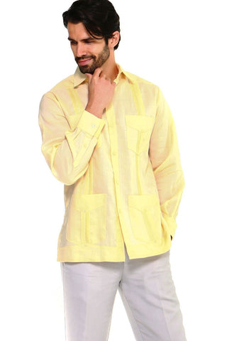 Mojito Men's Plus Size Guayabera Shirt Premium 100% Linen Long Sleeve 3X-8X