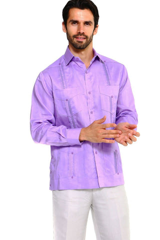 Mojito Men's 100% Linen Four-Pocket Long Sleeve Guayabera Shirt