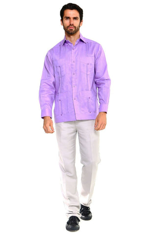 Mojito Men's 100% Linen Four-Pocket Long Sleeve Guayabera Shirt