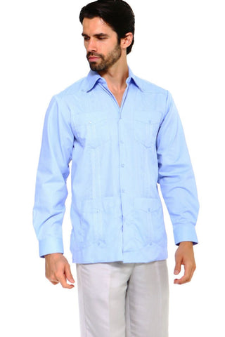 Mojito Men's 100% Linen Four-Pocket Long Sleeve Guayabera Shirt