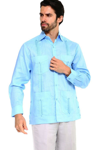 Mojito Men's 100% Linen Four-Pocket Long Sleeve Guayabera Shirt
