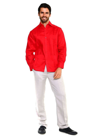 Mojito Men's 100% Linen Four-Pocket Long Sleeve Guayabera Shirt