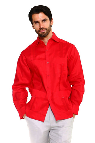 Mojito Men's 100% Linen Four-Pocket Long Sleeve Guayabera Shirt