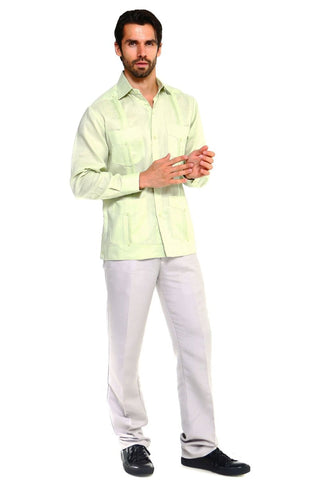 Mojito Men's Plus Size Guayabera Shirt Premium 100% Linen Long Sleeve 3X-8X