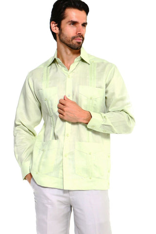 Mojito Men's Plus Size Guayabera Shirt Premium 100% Linen Long Sleeve 3X-8X