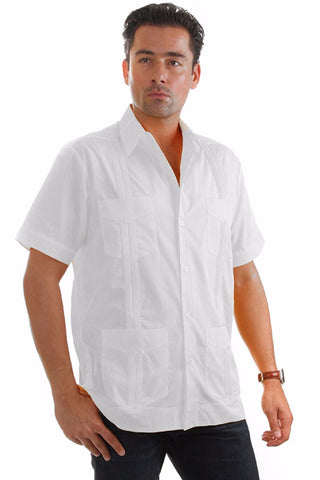 Mojito Men's Plus Size Classic Four-Pocket Guayabera Poly Cotton Blend Short Sleeve 3X-8X