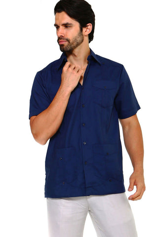 Mojito Men's Plus Size Classic Four-Pocket Guayabera Poly Cotton Blend Short Sleeve 3X-8X