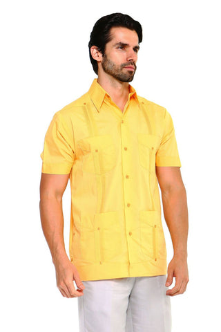 Mojito Men's Plus Size Classic Four-Pocket Guayabera Poly Cotton Blend Short Sleeve 3X-8X