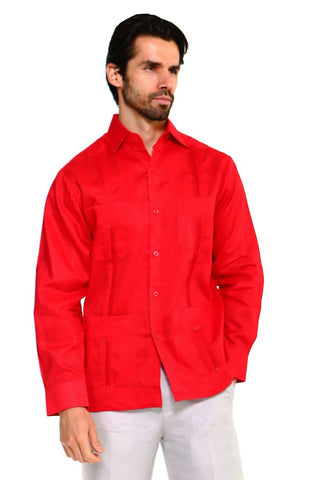 Mojito Men's Guayabera Shirt Classic Poly Cotton Blend Long Sleeve
