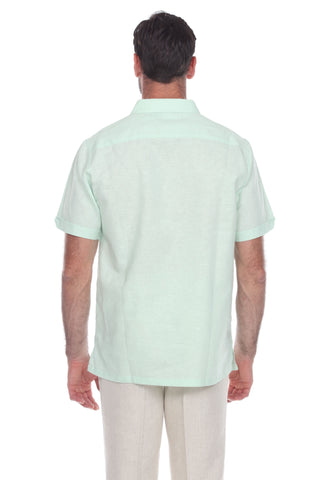 Men's Beach Resort Wear Linen Shirt Short Sleeve Lace Up Collar - Mojito Collection - Beachwear, Mens Shirt, Mojito Linen Shirt, Resort Wear, Short Sleeve Shirt