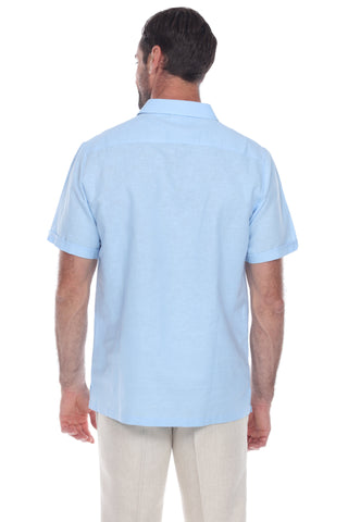Men's Beach Resort Wear Embroidered Linen Shirt Short Sleeve Lace Up Collar - Mojito Collection - Beachwear, Mens Shirt, Mojito Linen Shirt, Resort Wear, Short Sleeve Shirt