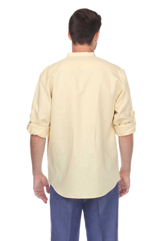 Casual Linen Blend Mandarin Collar Stitched Embroidery Henley Long Sleeve Shirt - Mojito Collection - Beachwear, Mens Shirt, Mojito Linen Shirt, Resort Wear, Short Sleeve Linen Shirt, Short S