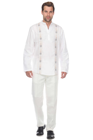 Casual Linen Blend Mandarin Collar Stitched Embroidery Henley Long Sleeve Shirt - Mojito Collection - Beachwear, Mens Shirt, Mojito Linen Shirt, Resort Wear, Short Sleeve Linen Shirt, Short S