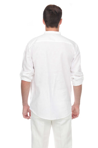 Casual Linen Blend Mandarin Collar Stitched Embroidery Henley Long Sleeve Shirt - Mojito Collection - Beachwear, Mens Shirt, Mojito Linen Shirt, Resort Wear, Short Sleeve Linen Shirt, Short S