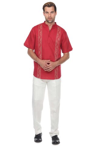 Casual Linen Blend Stitched Embroidery Mandarin Collar Henley Short Sleeve Shirt - Mojito Collection - Beachwear, Mens Shirt, Mojito Linen Shirt, Resort Wear, Short Sleeve Linen Shirt, Short 