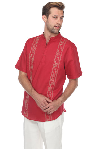 Casual Linen Blend Stitched Embroidery Mandarin Collar Henley Short Sleeve Shirt - Mojito Collection - Beachwear, Mens Shirt, Mojito Linen Shirt, Resort Wear, Short Sleeve Linen Shirt, Short 