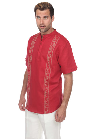 Casual Linen Blend Stitched Embroidery Mandarin Collar Henley Short Sleeve Shirt - Mojito Collection - Beachwear, Mens Shirt, Mojito Linen Shirt, Resort Wear, Short Sleeve Linen Shirt, Short 