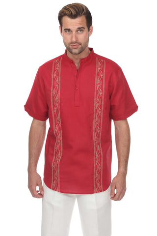 Casual Linen Blend Stitched Embroidery Mandarin Collar Henley Short Sleeve Shirt - Mojito Collection - Beachwear, Mens Shirt, Mojito Linen Shirt, Resort Wear, Short Sleeve Linen Shirt, Short 