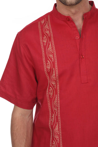 Casual Linen Blend Stitched Embroidery Mandarin Collar Henley Short Sleeve Shirt - Mojito Collection - Beachwear, Mens Shirt, Mojito Linen Shirt, Resort Wear, Short Sleeve Linen Shirt, Short 