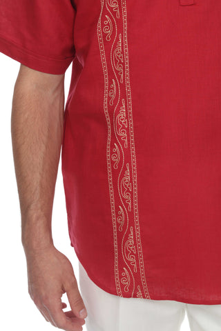 Casual Linen Blend Stitched Embroidery Mandarin Collar Henley Short Sleeve Shirt - Mojito Collection - Beachwear, Mens Shirt, Mojito Linen Shirt, Resort Wear, Short Sleeve Linen Shirt, Short 
