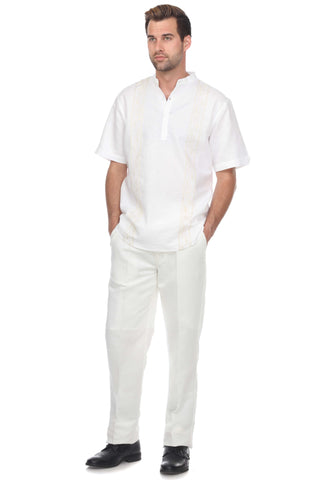 Casual Linen Blend Stitched Embroidery Mandarin Collar Henley Short Sleeve Shirt - Mojito Collection - Beachwear, Mens Shirt, Mojito Linen Shirt, Resort Wear, Short Sleeve Linen Shirt, Short 