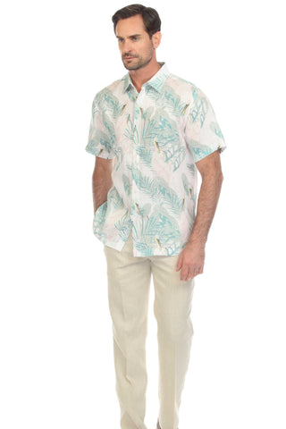 Mojito Collection Men's Casual Print Linen Shirt Short Sleeve Button Down
