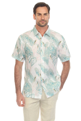 Mojito Collection Men's Casual Print Linen Shirt Short Sleeve Button Down