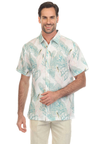Mojito Collection Men's Casual Print Linen Shirt Short Sleeve Button Down