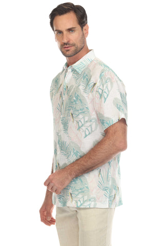 Mojito Collection Men's Casual Print Linen Shirt Short Sleeve Button Down