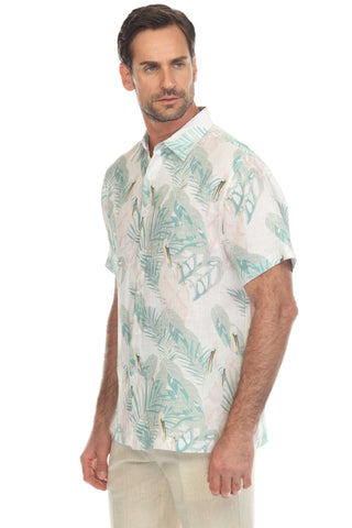 Mojito Collection Men's Casual Print Linen Shirt Short Sleeve Button Down