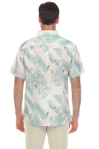 Mojito Collection Men's Casual Print Linen Shirt Short Sleeve Button Down