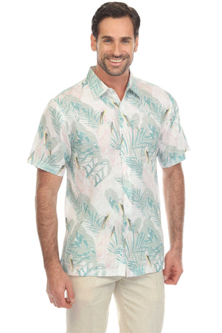 Mojito Collection Men's Casual Print Linen Shirt Short Sleeve Button Down