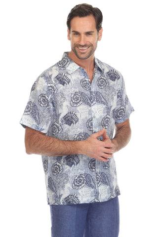Mojito Collection Men's Casual Print Linen Shirt Short Sleeve Button Down