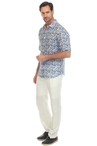 Mojito Collection Men's Casual Print Linen Shirt Short Sleeve Button Down