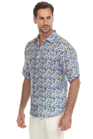 Mojito Collection Men's Casual Print Linen Shirt Short Sleeve Button Down