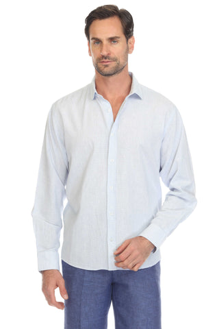 Slim Fit Casual Linen Blend Shirt Long Sleeve Button Down