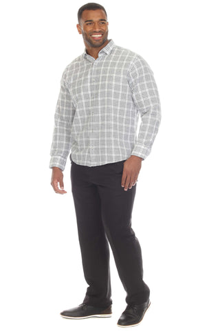 Slim Fit Casual Linen Blend Shirt Long Sleeve Checker Print Button Down