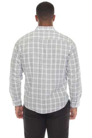 Slim Fit Casual Linen Blend Shirt Long Sleeve Checker Print Button Down