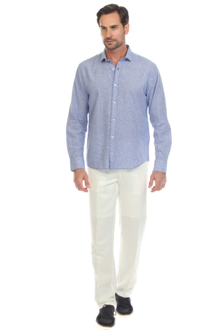 Mojito Collection Slim Fit Casual 100% Linen Shirt Long Sleeve Button Down