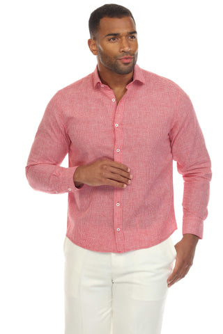 Mojito Collection Slim Fit Casual 100% Linen Shirt Long Sleeve Button Down