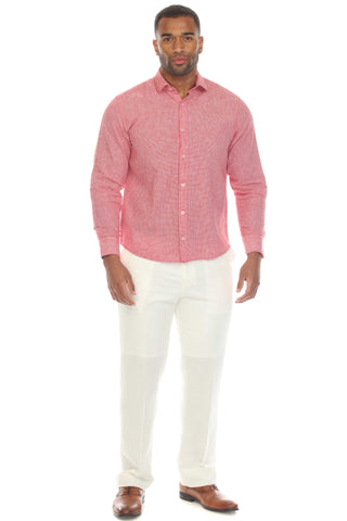 Mojito Collection Slim Fit Casual 100% Linen Shirt Long Sleeve Button Down