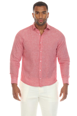 Mojito Collection Slim Fit Casual 100% Linen Shirt Long Sleeve Button Down