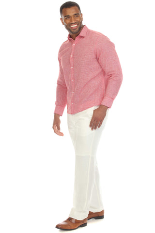 Mojito Collection Slim Fit Casual 100% Linen Shirt Long Sleeve Button Down