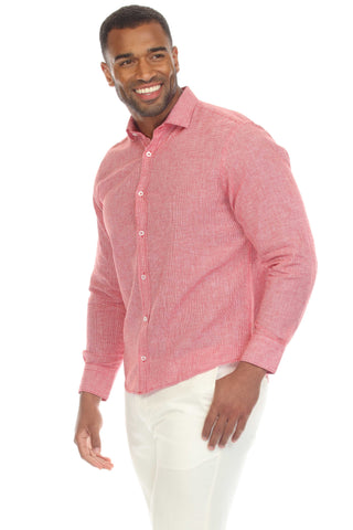 Mojito Collection Slim Fit Casual 100% Linen Shirt Long Sleeve Button Down