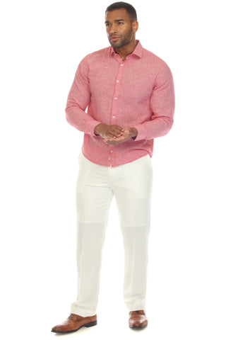 Mojito Collection Slim Fit Casual 100% Linen Shirt Long Sleeve Button Down