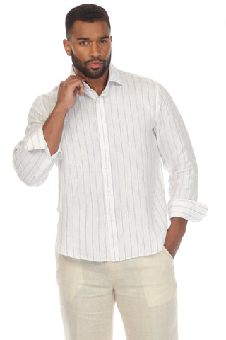 Mojito Men's Causal Resort Wear Pinstripe Shirt 100% Linen Long Sleeve