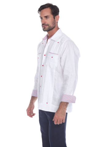 Mojito Men's 100% Linen Guayabera Shirt Long Sleeve Print Trim Accent - Mojito Collection - Guayabera, Long Sleeve Shirt, Mens Shirt, Mojito Guayabera Shirt