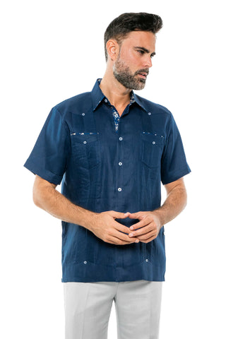 Mojito Men's Guayabera Shirt Short Sleeve 100% Linen with Stylish Print Trim Accent - Mojito Collection - Guayabera, Long Sleeve Shirt, Mens Shirt, Mojito Guayabera Shirt