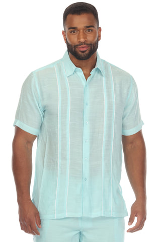 Men's Beach Button Down Shirt Pintuck Trim Contrast Short Sleeve